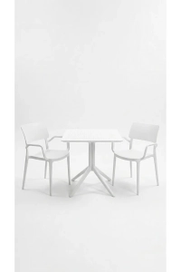 Zen 2 Kişilik Bistro Set 70x70 Sorty Masa 2 Adet Zen Kollu Koltuk Cafe Bahçe Balkon Mini Set